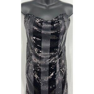 Allen Schwartz Prive Black Sequin Mini Dress Lined Strapless Size 12 Cocktail Pa